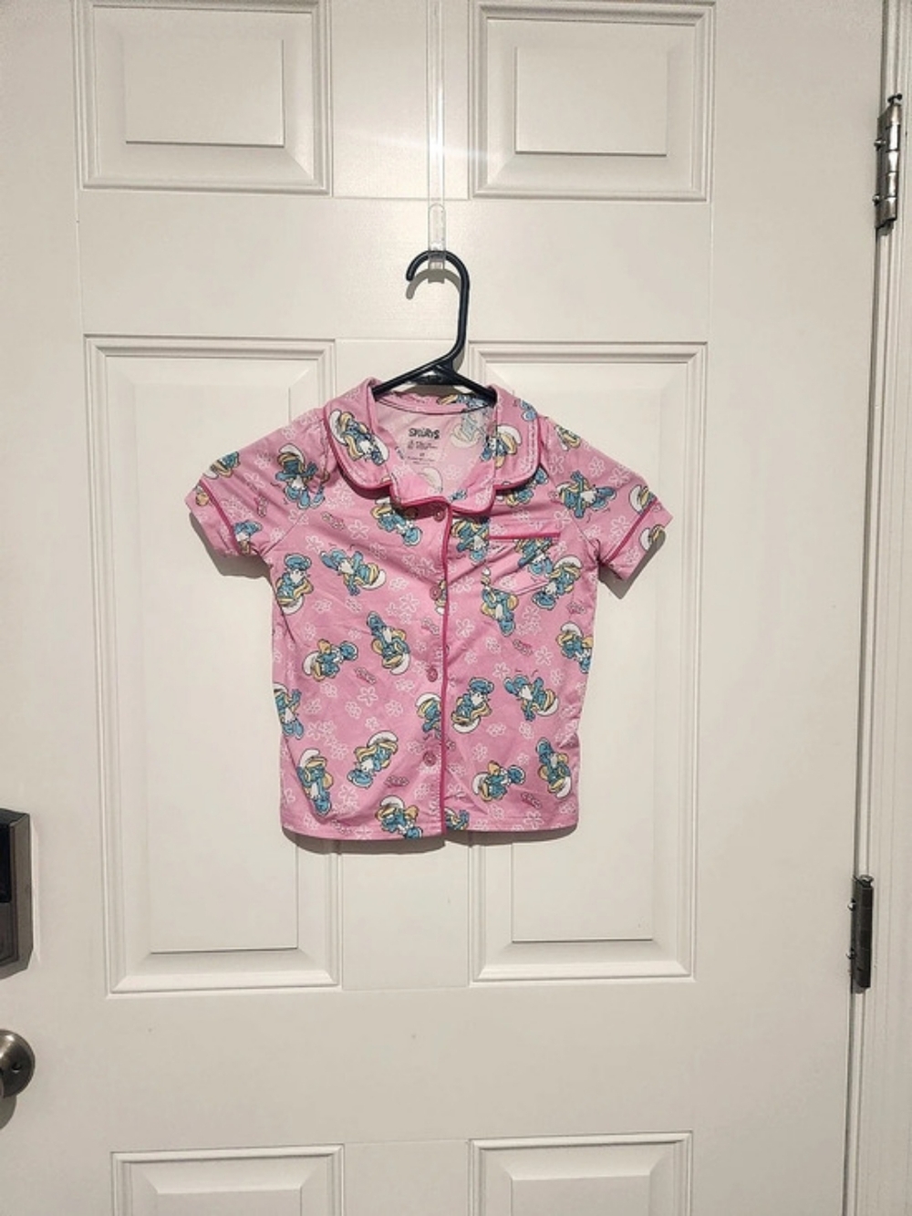 The Smurfs Smurfette Girls Pink Pajama Top Short Sleeve Button-Up 5T FR